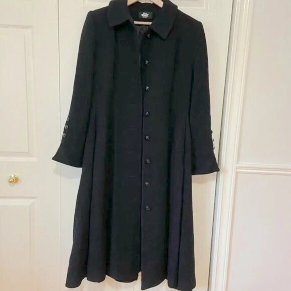 Woolrich Vintage Wool Long Trench Winter Coat Jacket Black Size 14 - Picture 1 of 11